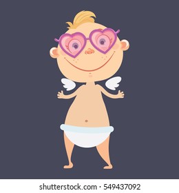 Cute cartoon cupid for Valentin's day design banner, card, site, calendar. Vector illustration isolated.