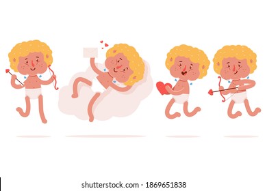 Cute cartoon cupids characters vector set isolated on a white background.