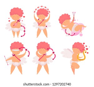 cute cartoon cupids,a set of colorful characters,Valentine's Day,Vector image