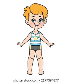 Cute cartoon curle haired boy dressed in underwear barefoot color variation on a white background
