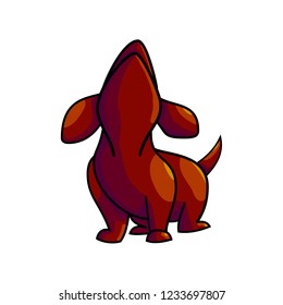 Cute cartoon dachshund character illustration isolated on white background. purebred domestic dog looking up