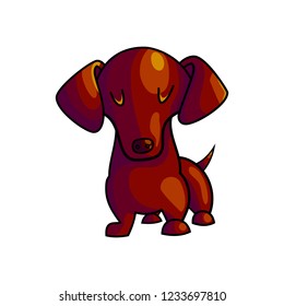 Cute cartoon dachshund character illustration isolated on white background. purebred domestic dog staying and facing 