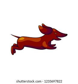 Cute cartoon dachshund character illustration isolated on white background. purebred domestic dog running