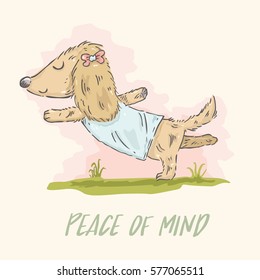 Cute cartoon Dachshund doing yoga in watercolor style, vector