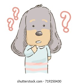 Cute cartoon Dachshund feeling confused, Vector