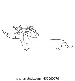 Cute cartoon dachshund in the hat. Vector illustration.