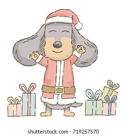 Cute cartoon Dachshund in Santa Costume, Vector