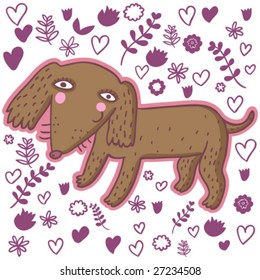 Cute cartoon dachshund in vector