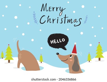 Cute Cartoon dachshunds in christmas day,Cartoon happy dachshund,Flat vector illustration for prints, clothing, packaging and postcards, cute dog, christmas day