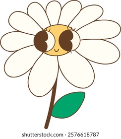 Cute cartoon daisy flower with big eyes and smiling face, perfect for kids
