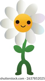Cute cartoon daisy flower character with a happy face and smiling expression design