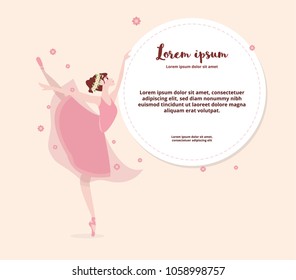 Cute cartoon dancing ballerina. Vector illustration. Ballet shoes