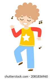 Cute cartoon dancing boy isolated on white background