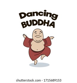 Cute Cartoon dancing Buddha. With lettering "Dancing Buddha".