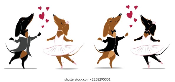 Cute Cartoon dancing Dachshunds, vector illustration