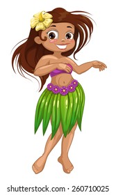 Cute cartoon dancing  Hawaiian girl. Isolated vector illustration