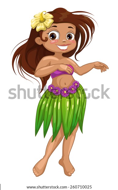 Cute cartoon dancing  Hawaiian girl.\
Isolated vector\
illustration