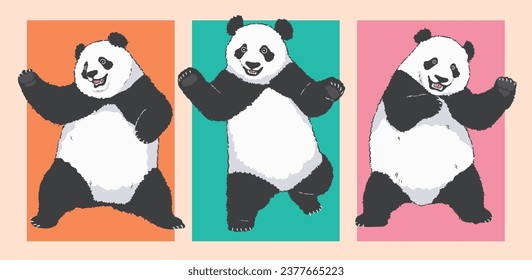 Cute Cartoon dancing panda illustration set	
