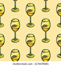 Cute cartoon dandelion wine doodles seamless border pattern. Vector repeatable background texture tile. Cozy template of stock image for wrapping design, wallpaper
