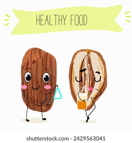 Cute  cartoon dates, date fruit characters with different activities. Flat vector illustration, funny fruits. Organic food.