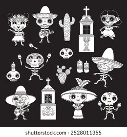 Cute cartoon Day of the Dead set