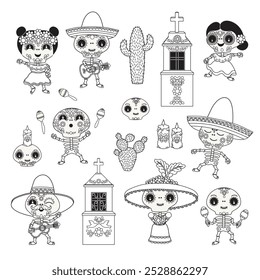 Cute cartoon Day of the Dead set