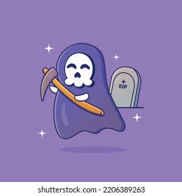 Cute cartoon death in vector illustration. Isolated character vector. Flat cartoon style