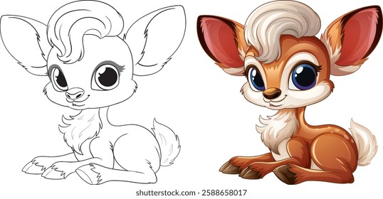 Cute cartoon deer with big eyes and fluffy tail