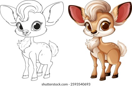 Cute cartoon deer with big eyes and fluffy tail