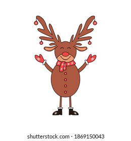 Cute cartoon Deer character on white background.