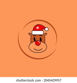 cute cartoon deer with christmas hat for icon