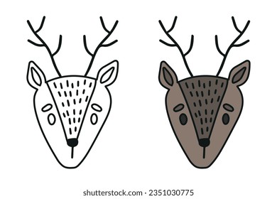 Cute cartoon deer coloring book for children.