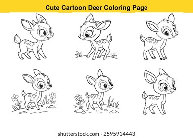 Cute Cartoon Deer Coloring Page Minimalist Black and White Line Art for Kids