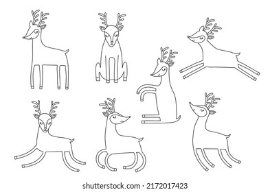 Cute cartoon deer doodle set.