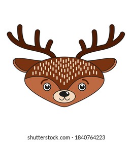 Cute cartoon deer face. Merry christmas background card Flat Vector illustration.
