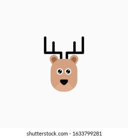 Cute cartoon Deer face. Sticker with funny character. Animal Clip Art. Deer head icon. Flat vector illustration.