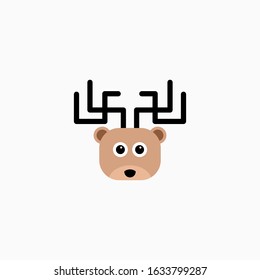 Cute cartoon Deer face. Sticker with funny character. Animal Clip Art. Deer head icon. Flat vector illustration.