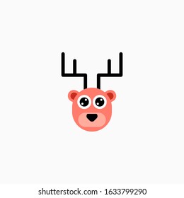 Cute cartoon Deer face. Sticker with funny character. Animal Clip Art. Deer head icon. Flat vector illustration.