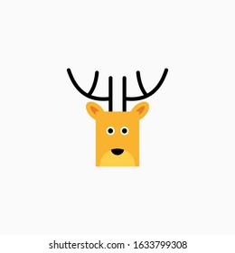 Cute cartoon Deer face. Sticker with funny character. Animal Clip Art. Deer head icon. Flat vector illustration.