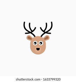 Cute cartoon Deer face. Sticker with funny character. Animal Clip Art. Deer head icon. Flat vector illustration.