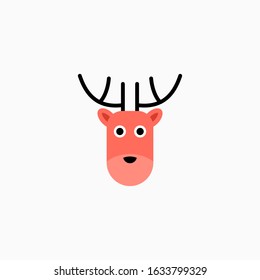 Cute cartoon Deer face. Sticker with funny character. Animal Clip Art. Deer head icon. Flat vector illustration.