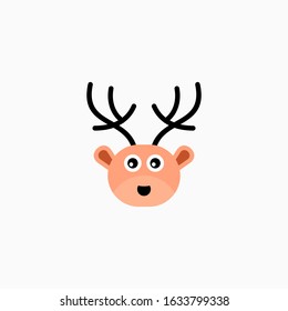 Cute cartoon Deer face. Sticker with funny character. Animal Clip Art. Deer head icon. Flat vector illustration.