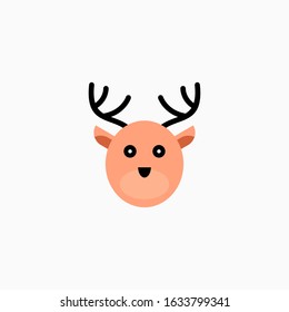 Cute cartoon Deer face. Sticker with funny character. Animal Clip Art. Deer head icon. Flat vector illustration.