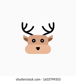 Cute cartoon Deer face. Sticker with funny character. Animal Clip Art. Deer head icon. Flat vector illustration.