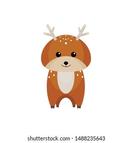 Cute cartoon deer in flat style. Vector isolated illustration
