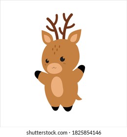 Cute cartoon Deer. Funny kawaii animal character design. Modern Flat vector illustration isolated on a white background. Deer for childrens cards, invitations, textiles, clothing, childrens decor