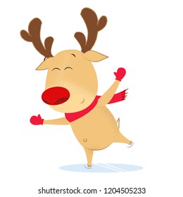 Cute cartoon deer going ice skating. Hobby, leisure, excited. Winter activity concept. Can be used for greeting cards, posters, leaflets and brochure