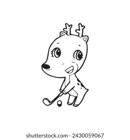 cute cartoon deer Hand drawn doodle comic illustration vector isolated on white background