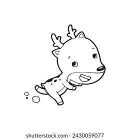 cute cartoon deer Hand drawn doodle comic illustration vector isolated on white background