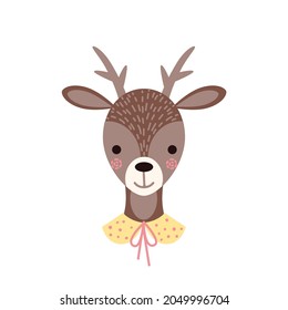 Cute cartoon deer isolated on a white background. Vector illustration for kids posters, fashion prints, nursery interiors.